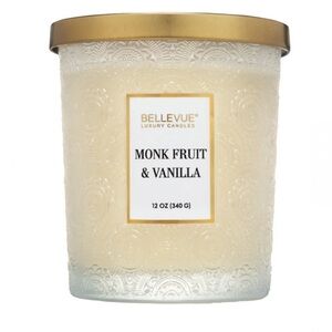 Bellevue 2 Wick Embossed Glass Candle Monk Fruit & Vanilla 12 oz